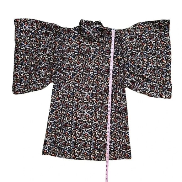 Zara Black Floral Mini Dress Bell Sleeves Ruffle Neck Cottagecore Boho Size S - Picture 7 of 7
